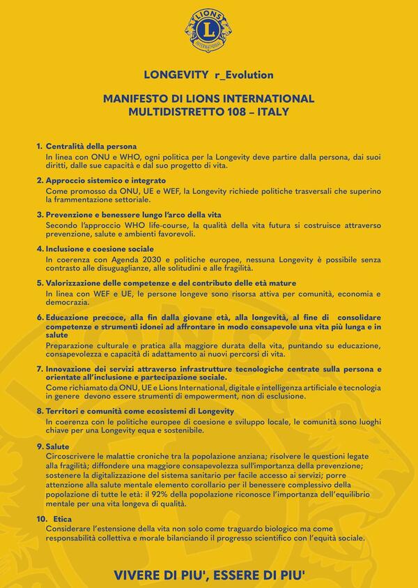 Il Manifesto Lions per la Longevity
